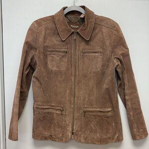i.e. Relaxed Petite Brown Leather Zippered Cargo Jacket Size Large